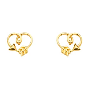 14K Gold Cupid Arrow Heart Earrings