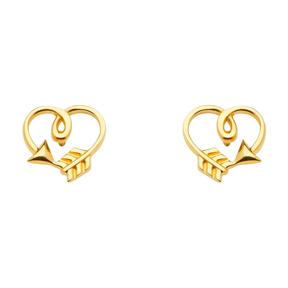 14K Gold Cupid Arrow Heart Earrings