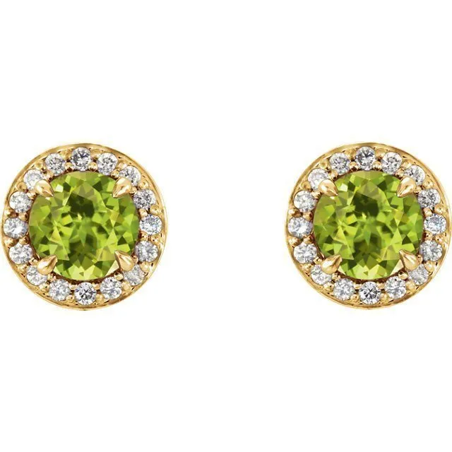 14KT GOLD 0.40 CTW PERIDOT & 0.12 CTW DIAMOND HALO EARRINGS