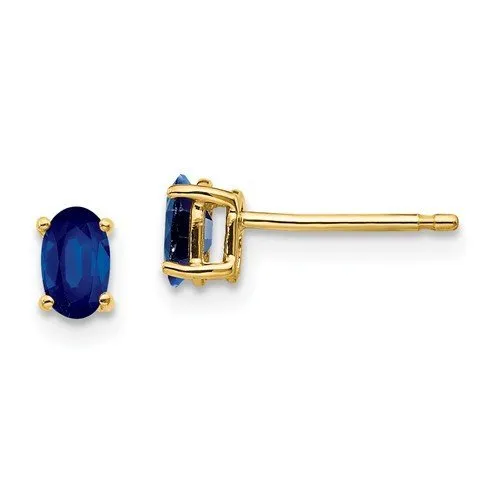 14KT GOLD 0.70 CTW OVAL BLUE SAPPHIRE STUD EARRINGS