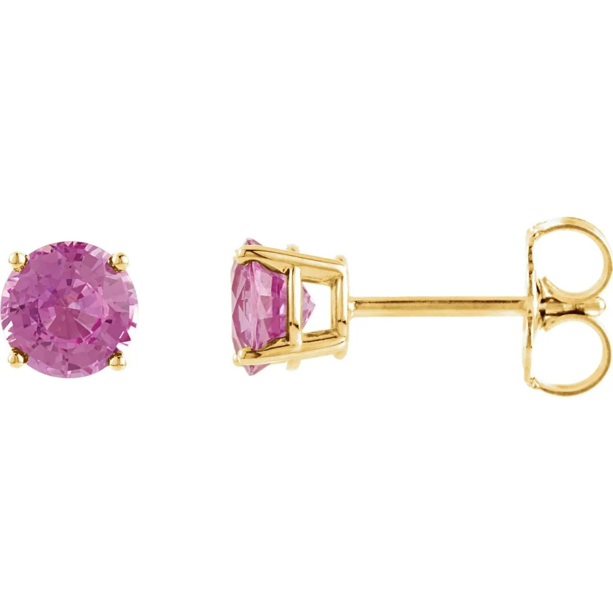 14KT GOLD 1.10 CTW ROUND PINK TOURMALINE STUD EARRINGS