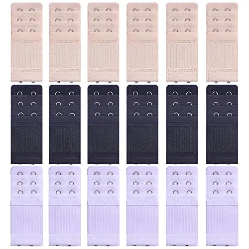 18 Pcs Women's Bra Extender 2 Hooks/ 3 Hooks Elastic Stretchy Bra Extension Strap, Bra Lingerie Extenders, White/Black/Beige