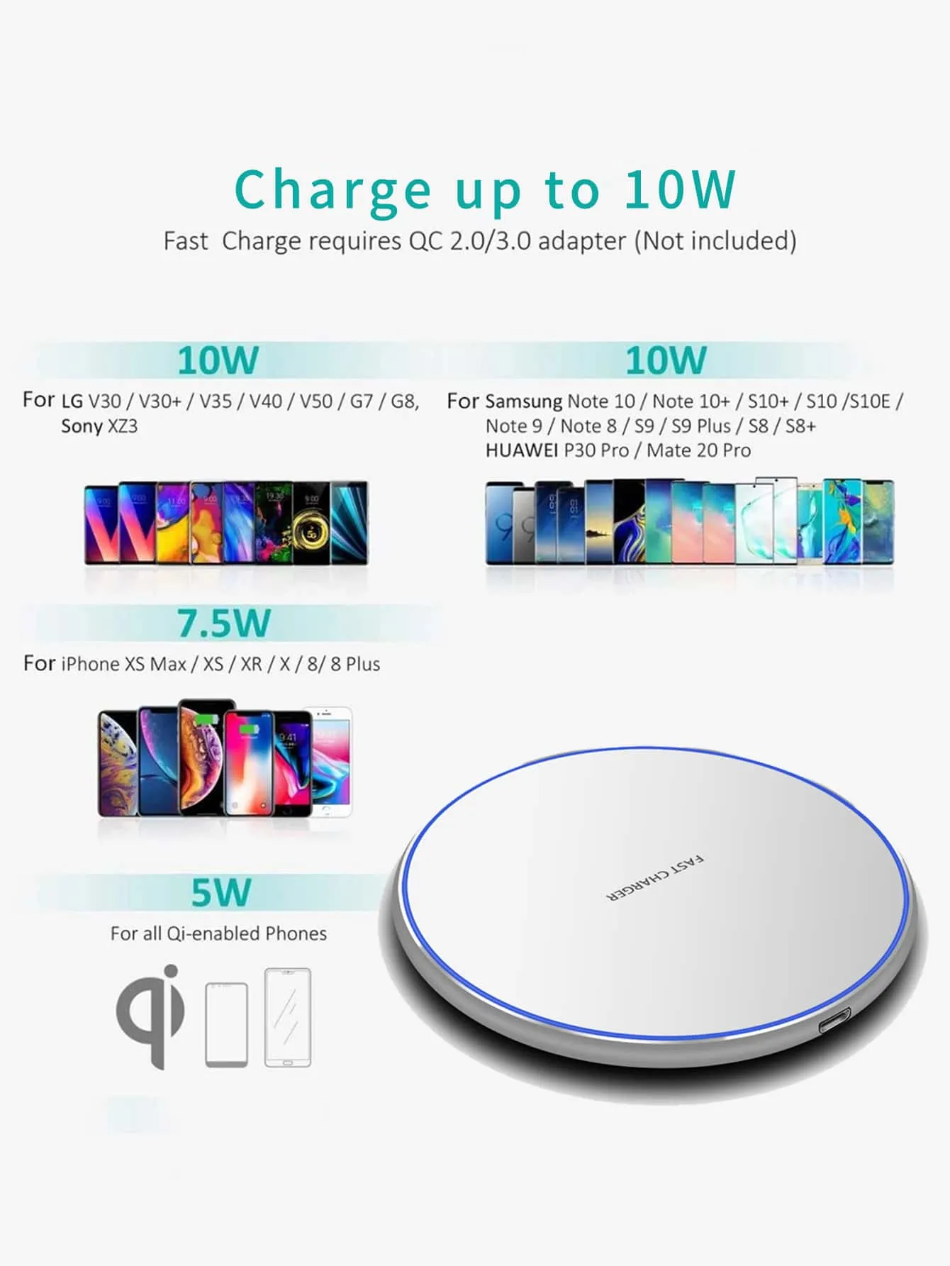 1pc 10W Wireless Charger With Data Cable