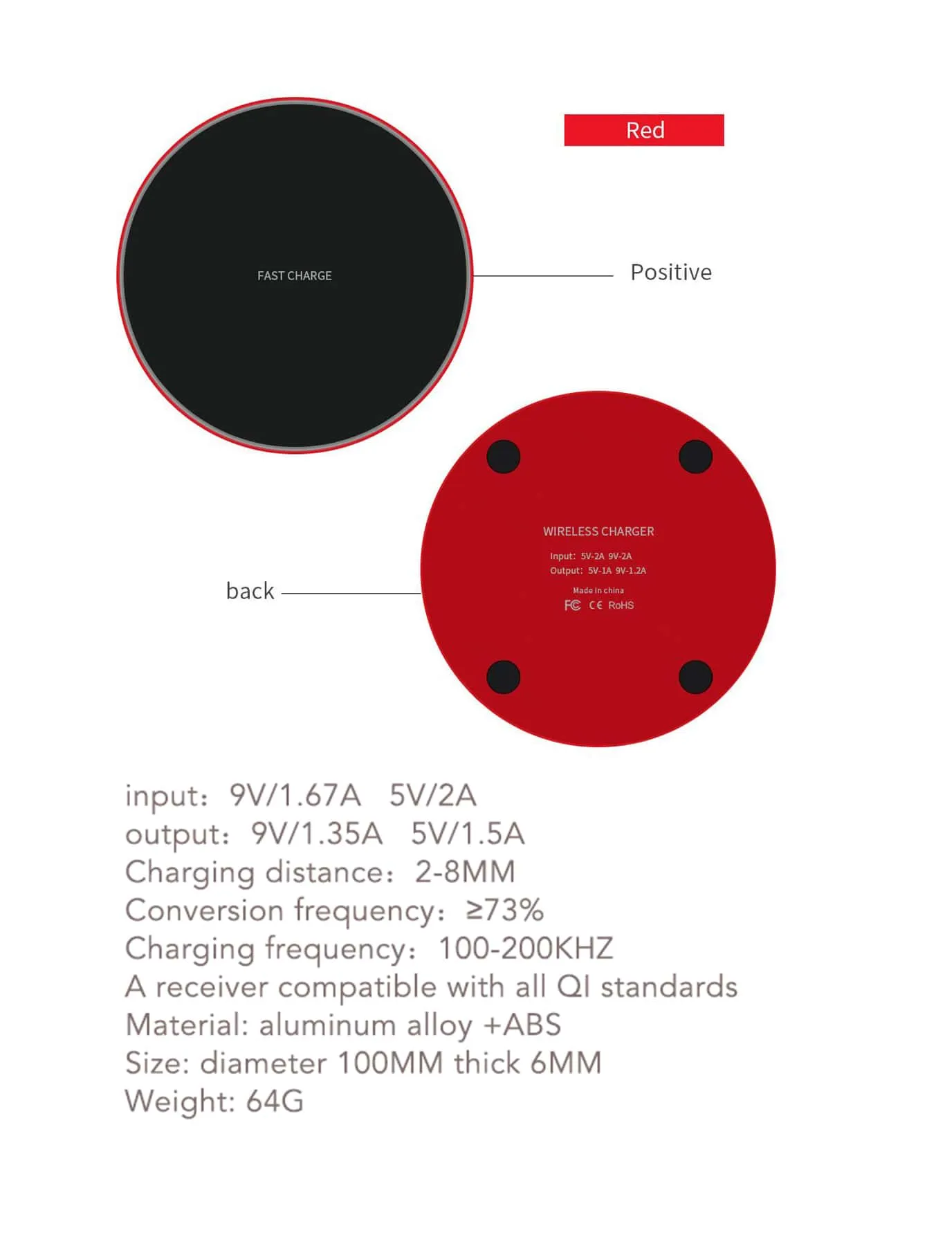 1pc 10W Wireless Charger With Data Cable