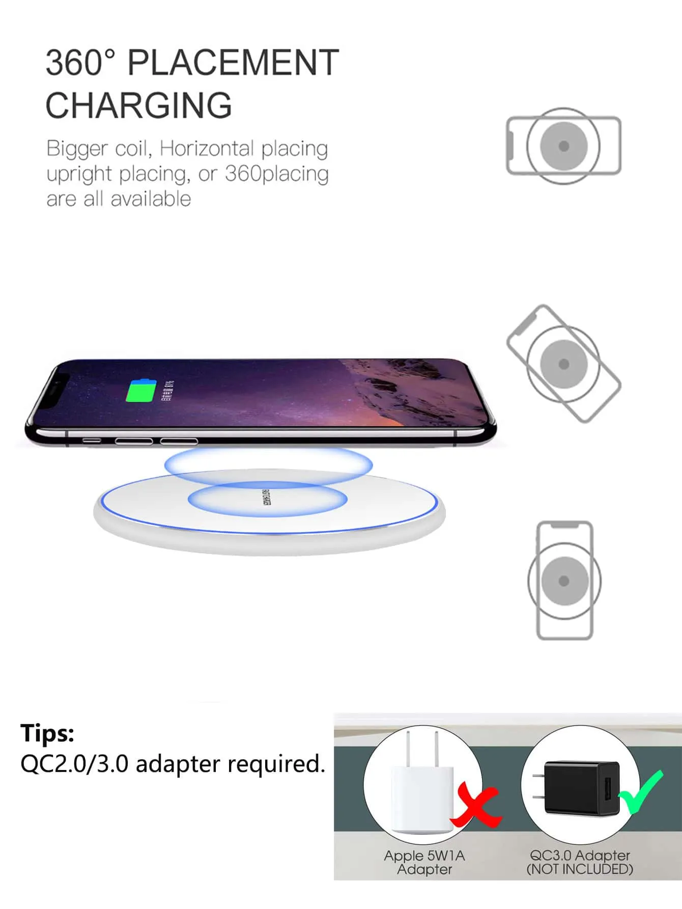 1pc 10W Wireless Charger With Data Cable