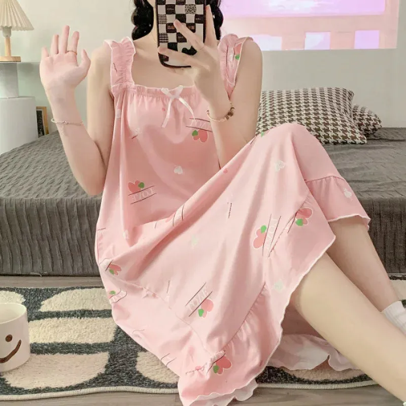 2024 New Little Fresh Sling Sleeping Dress For Women's Spring/Summer Sexy Thin Sleeping Dress Princess Style