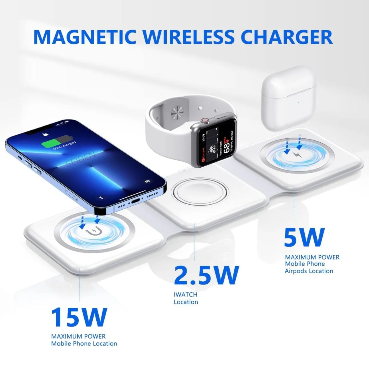 3 in 1 Magnetic Foldable MagSafe Compatible Wireless Charger rjmobile01