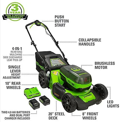 48V (2x24V) 20" Cordless Battery Push Mower w/ (2) 4.0Ah Batteries & Charger