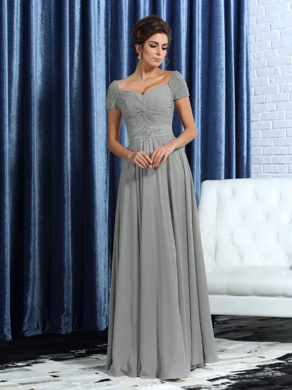 A-Line Chiffon Sweetheart Short Sleeves Ankle-Length With Beading Mother of the Bride Dresses