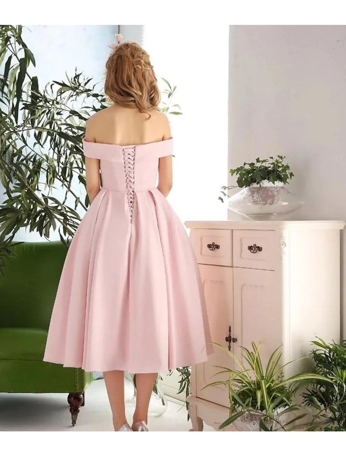 A-Line Cocktail Dresses Vintage Dress Engagement Sleeveless Off Shoulder Stretch Fabric with Pleats