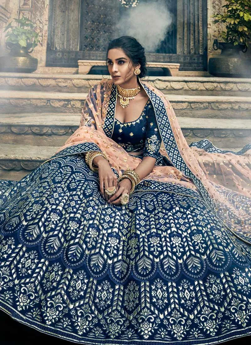 Admirable Navy Blue Pure Gota Work Art Silk Base Lehenga Choli