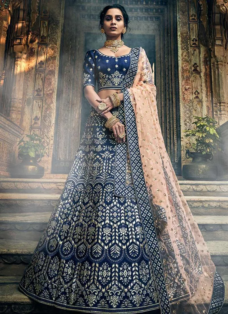 Admirable Navy Blue Pure Gota Work Art Silk Base Lehenga Choli