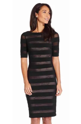 Adrianna Papell - Half Sleeve Stripe Jersey Sheath Dress AP1D103321 - 1 pc Black Pale Pink In Size 18 Available