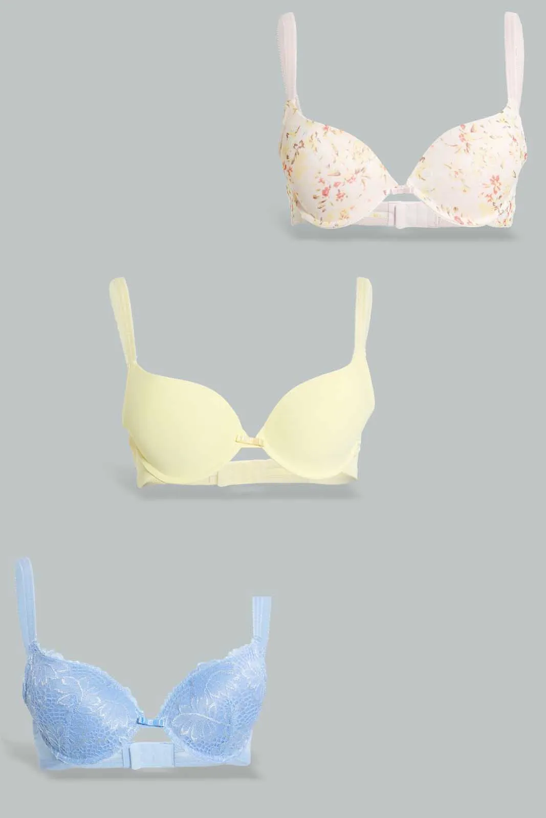 Assorted Embellished Plunge Bra Set (Pack of 3)