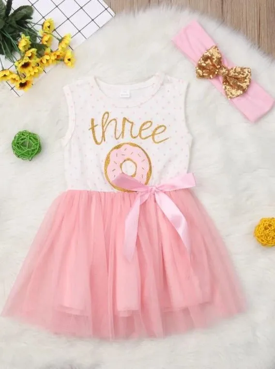 Baby Milestone "Three" Polka Dot Tutu Dress