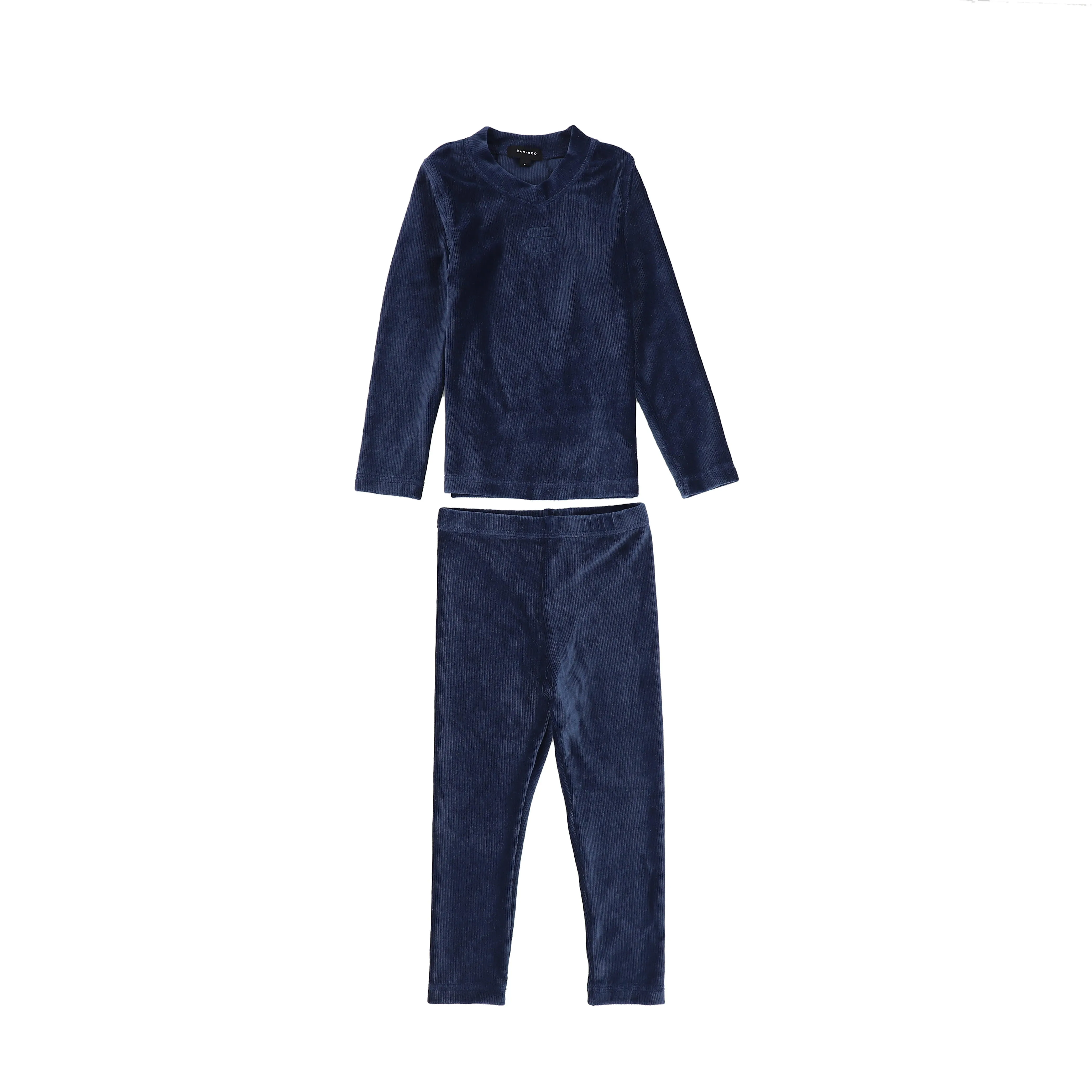 Bamboo Navy Velour Ribbed Pajama Set