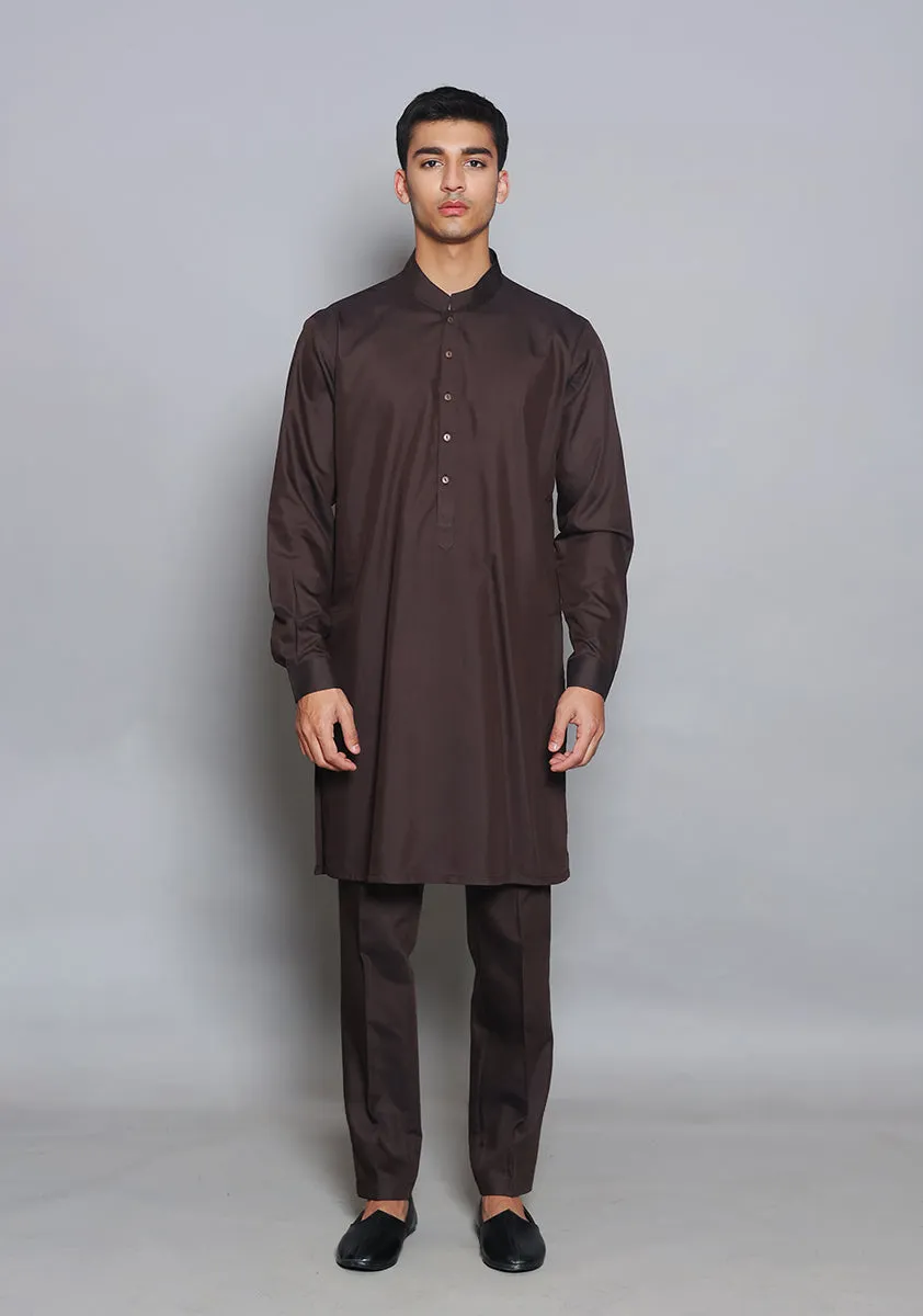 Basic Poly Viscose Coffee Been Slim Fit Suit