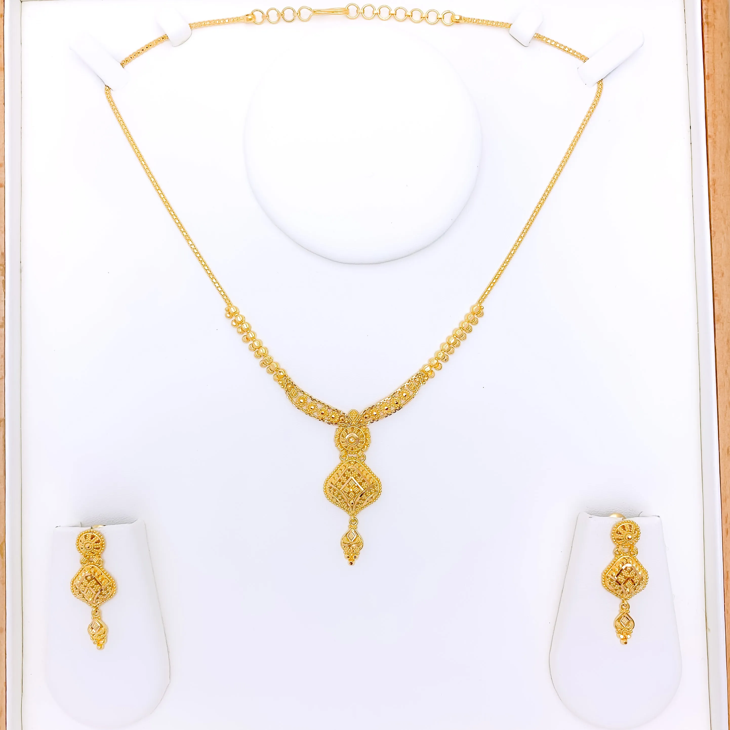 Beaded Floral Multi-Drop Necklace Set