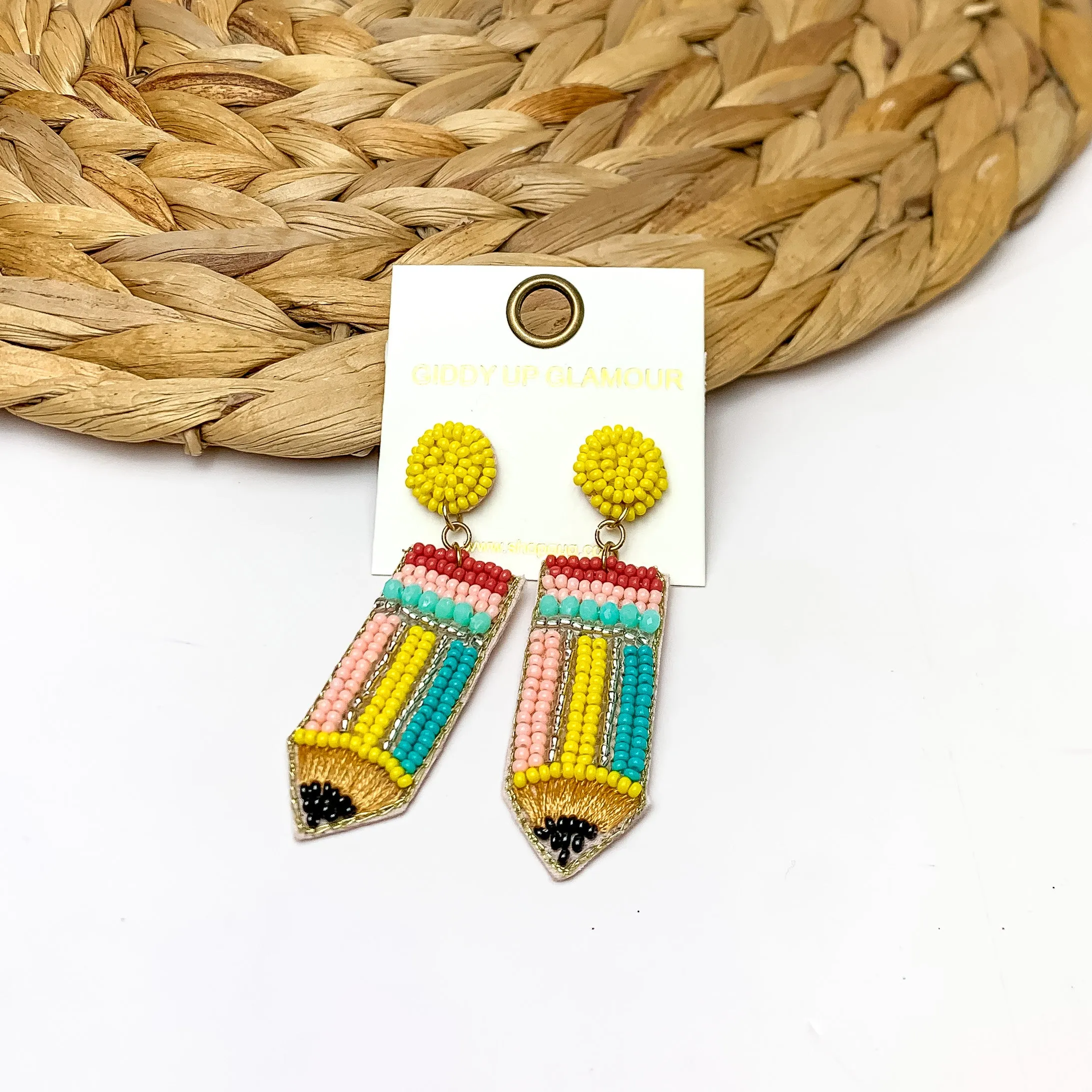 Beaded Pencil Earrings in Multicolor