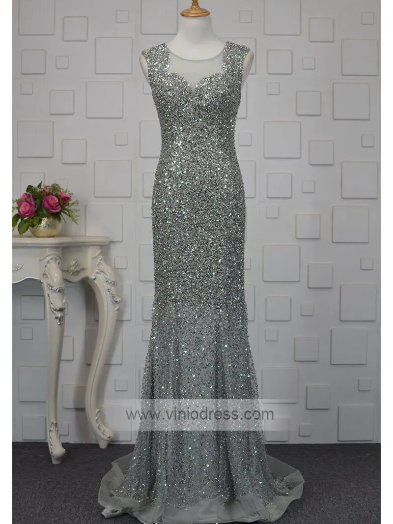 Beaded Sheath Long Prom Dresses Pageant Gown FD1440