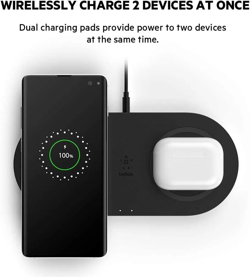 Belkin 10W Qi Dual Wireless Charging Pad with UK Plug Black - WIZ002myBK