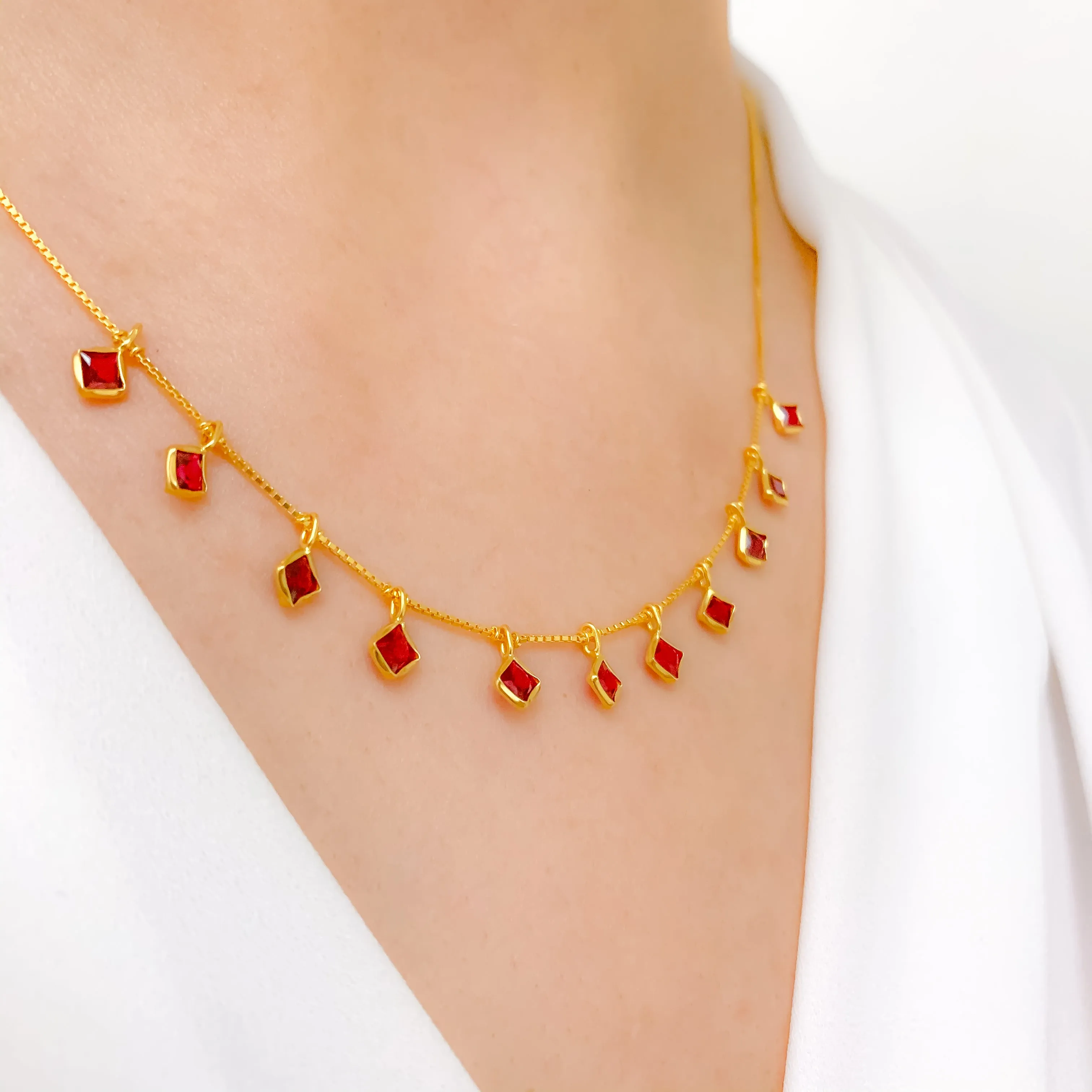 Beveled Set Hanging Red Necklace