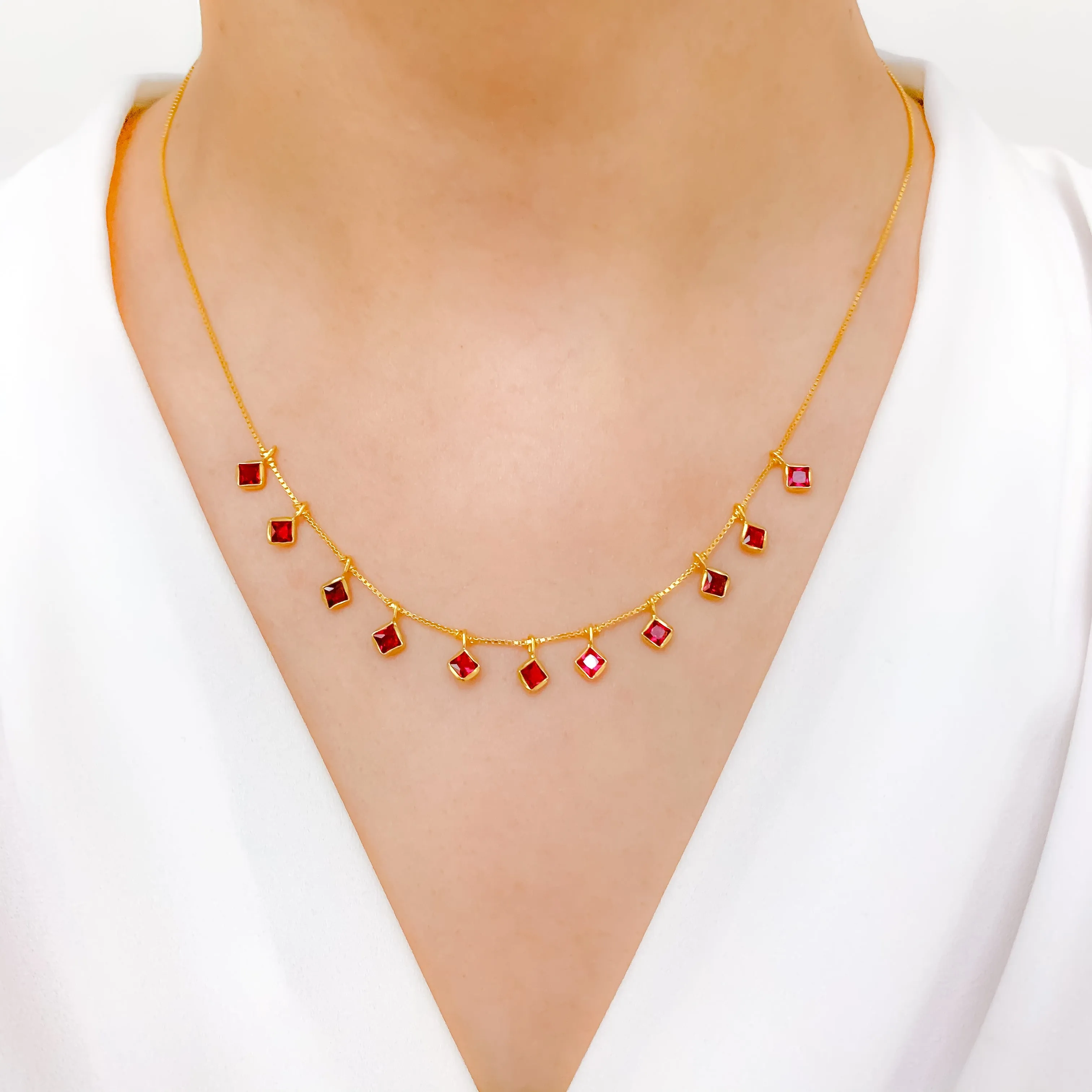 Beveled Set Hanging Red Necklace