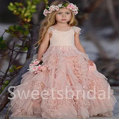 Blush Pink Lovely Scoop Neck Sleeveless A Line Flower Girl Dresses, FGS0026