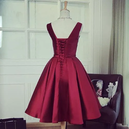 Burgundy V Neck Homecoming dress Cheap Homecoming Dress ER075