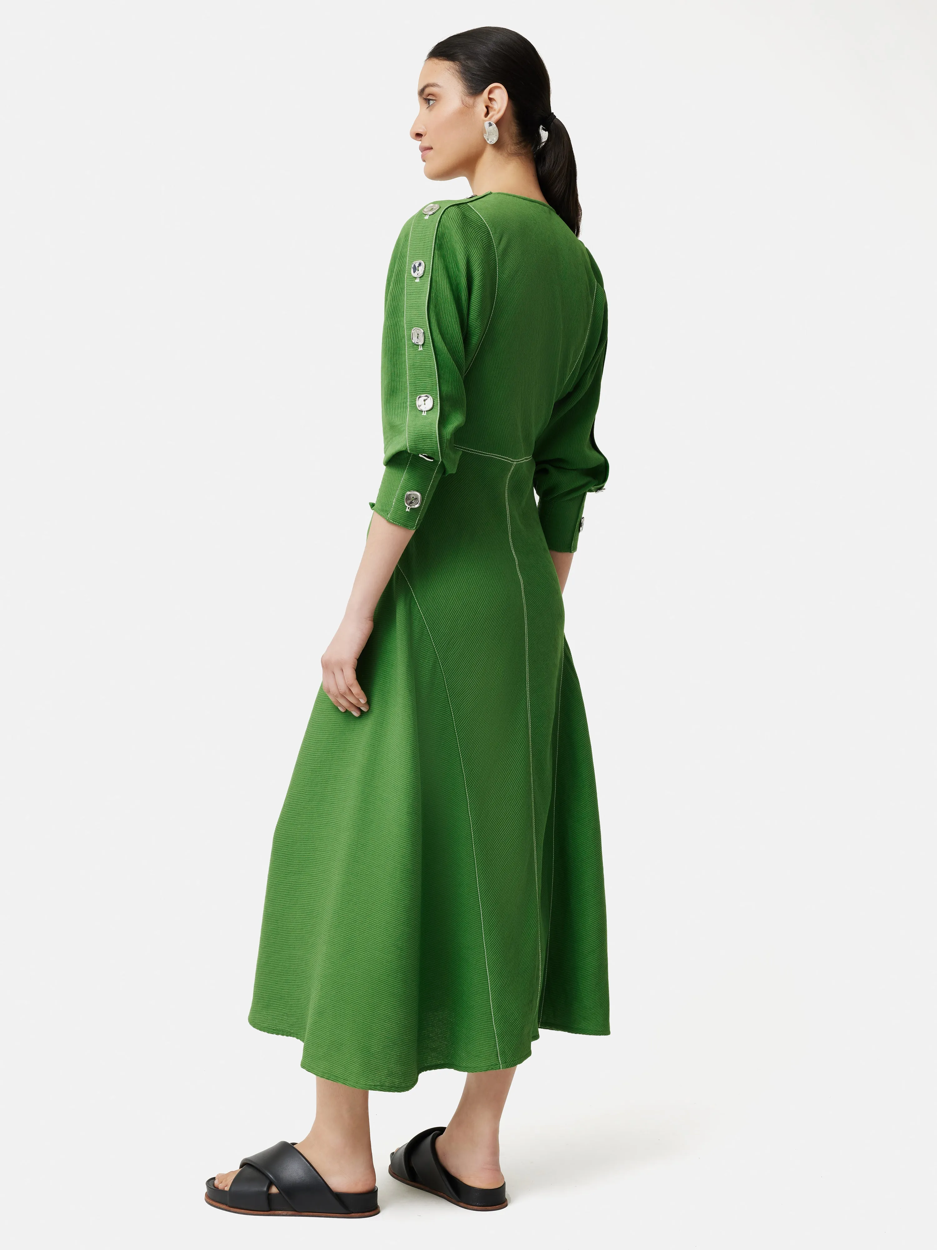 Button Detail Crepe Midi Dress | Green