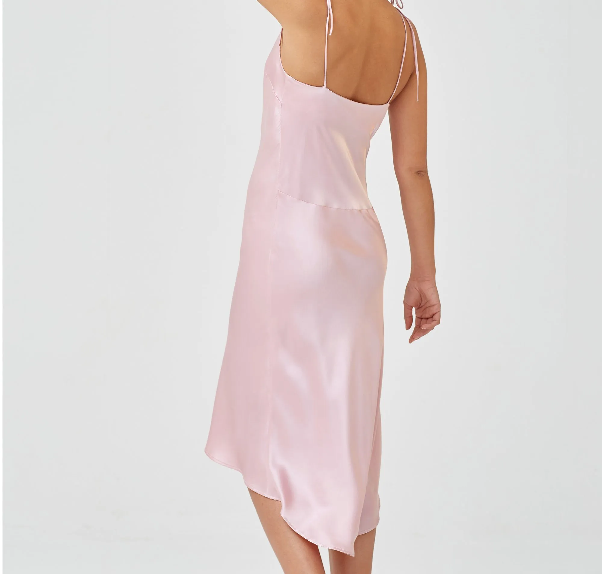 Calf-length silk slip dress [Pantry Pink]