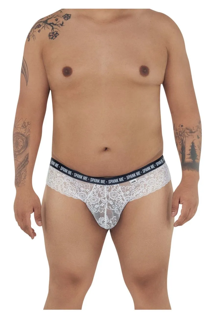 CandyMan 99615X Spank Me Lace Briefs Color White