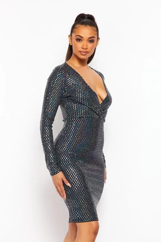 Chel's Sequin Plunging V Neck Mini Dress