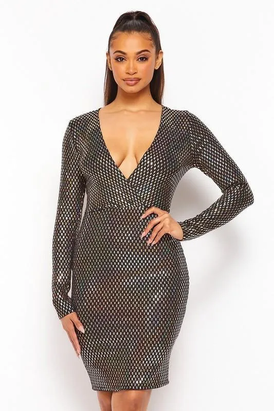 Chel's Sequin Plunging V Neck Mini Dress