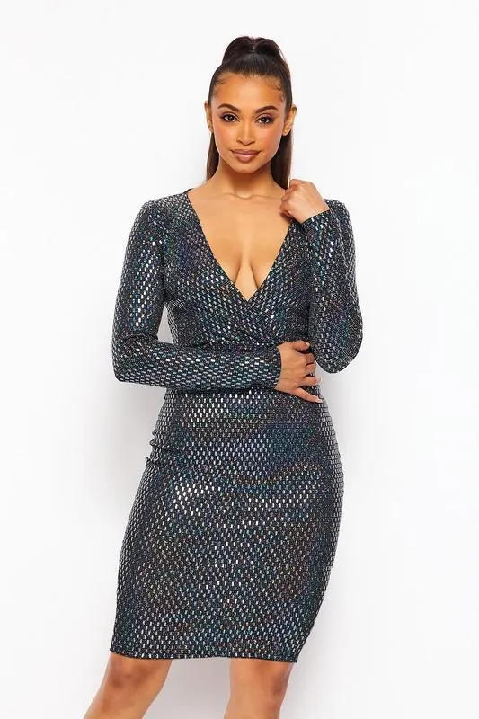 Chel's Sequin Plunging V Neck Mini Dress