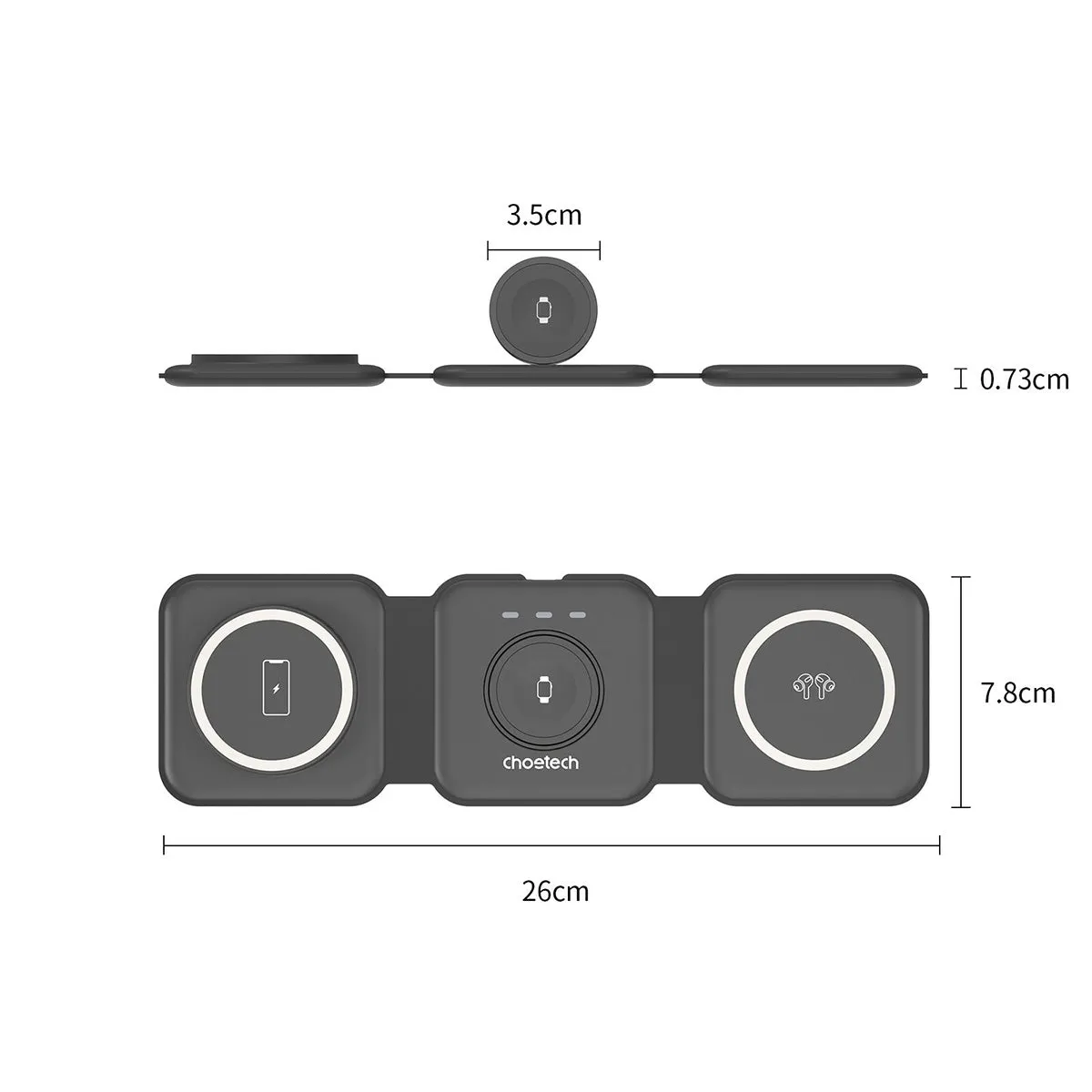 Choetech 3-in-1 Foldable Magnetic Wireless Charging Station T588-F (Black)