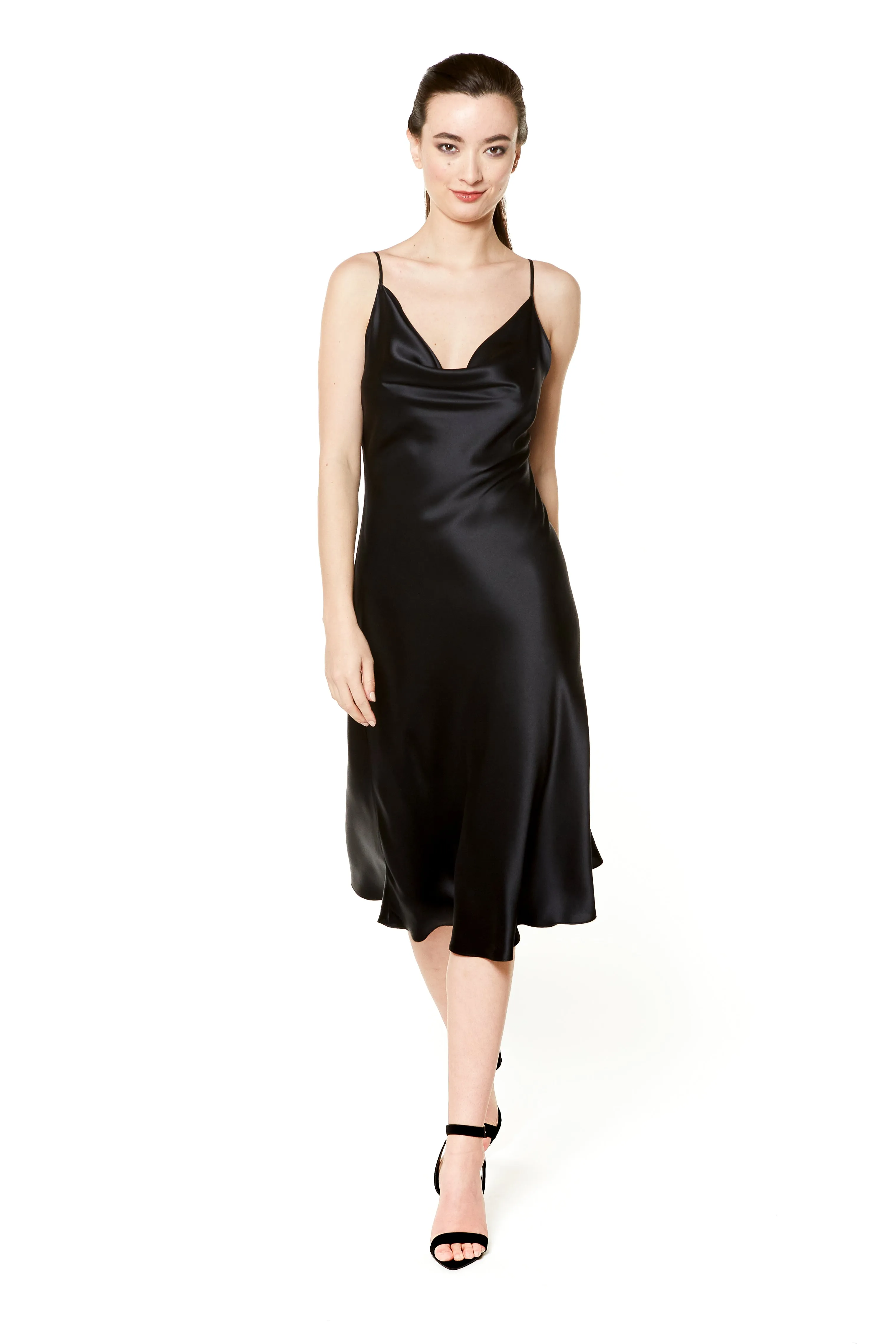 Christine Silk Garbo Long Slip - Black-Made in Canada