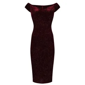 Claret Red Vintage Animal Print Velvet Capped Sleeve Wiggle Dress