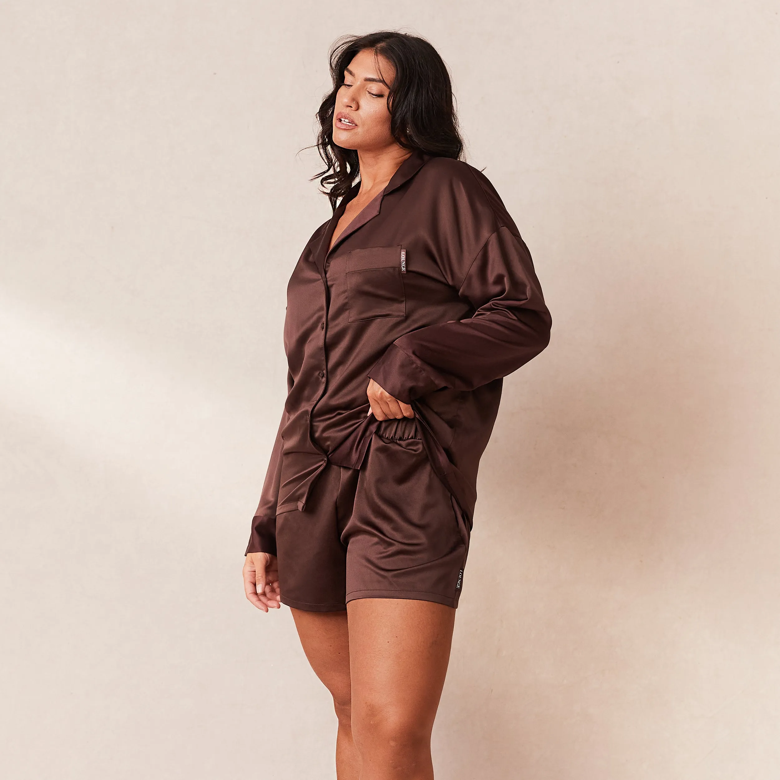 Classic Satin Pyjama Shirt - Chocolate