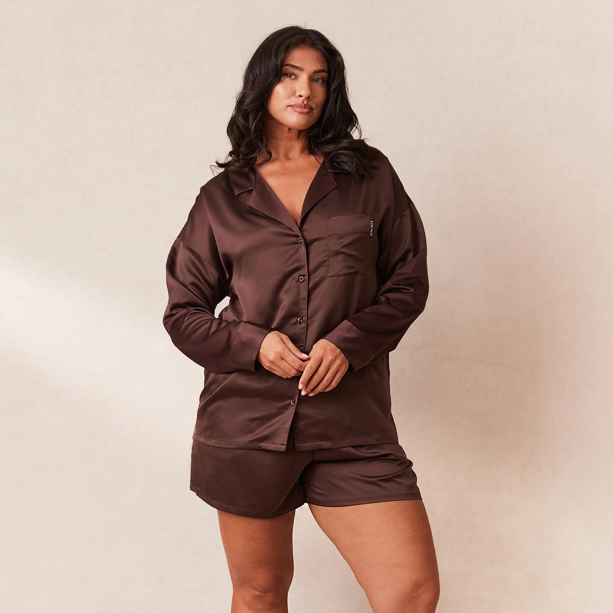 Classic Satin Pyjama Shirt - Chocolate