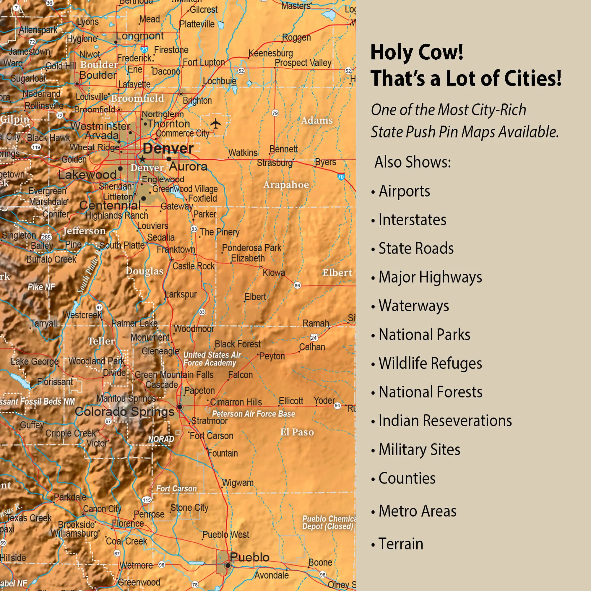 Colorado Push Pin Terrain Map