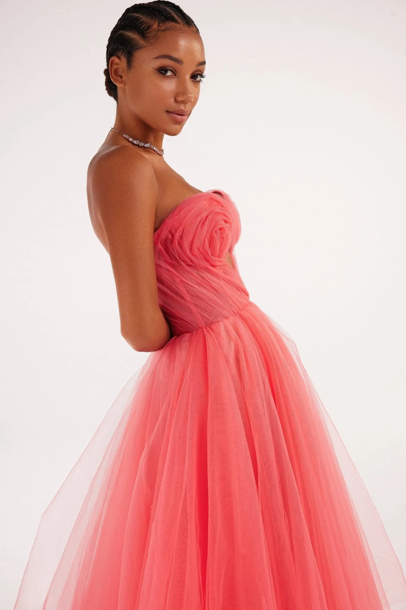 Coral tender midi tulle dress