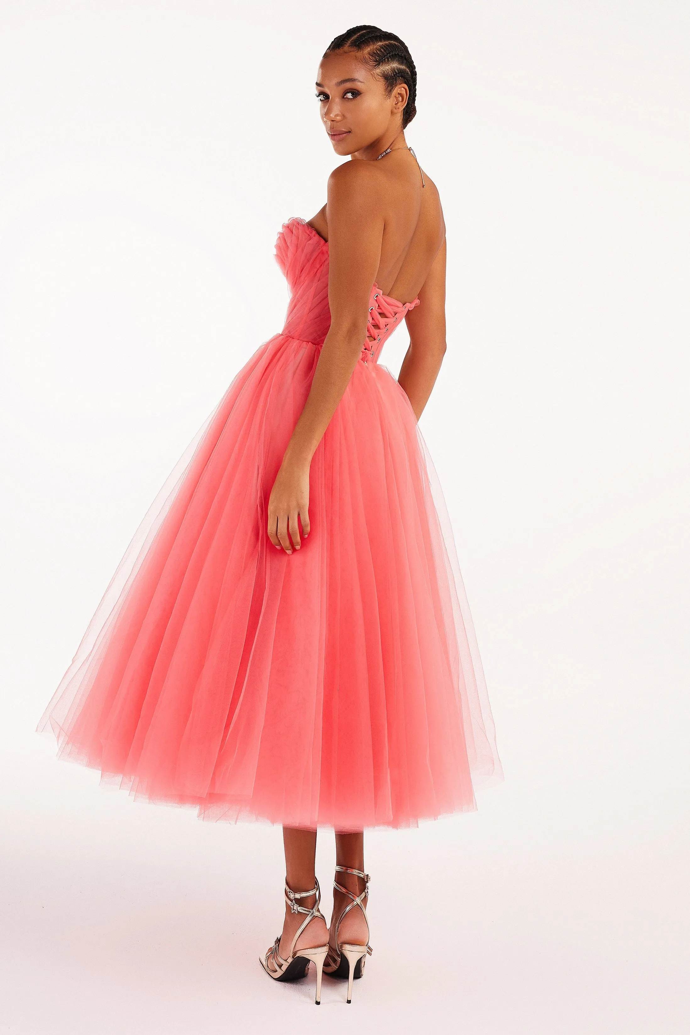 Coral tender midi tulle dress