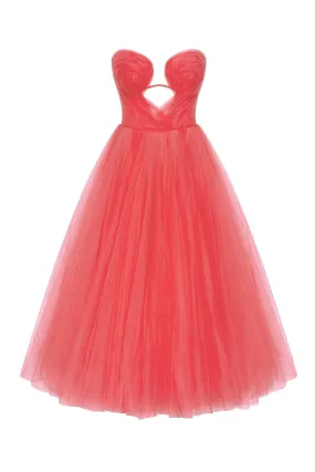 Coral tender midi tulle dress