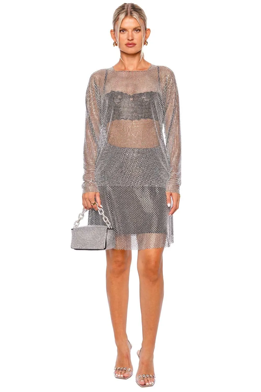 Crystal Mesh A Line Mini Skirt