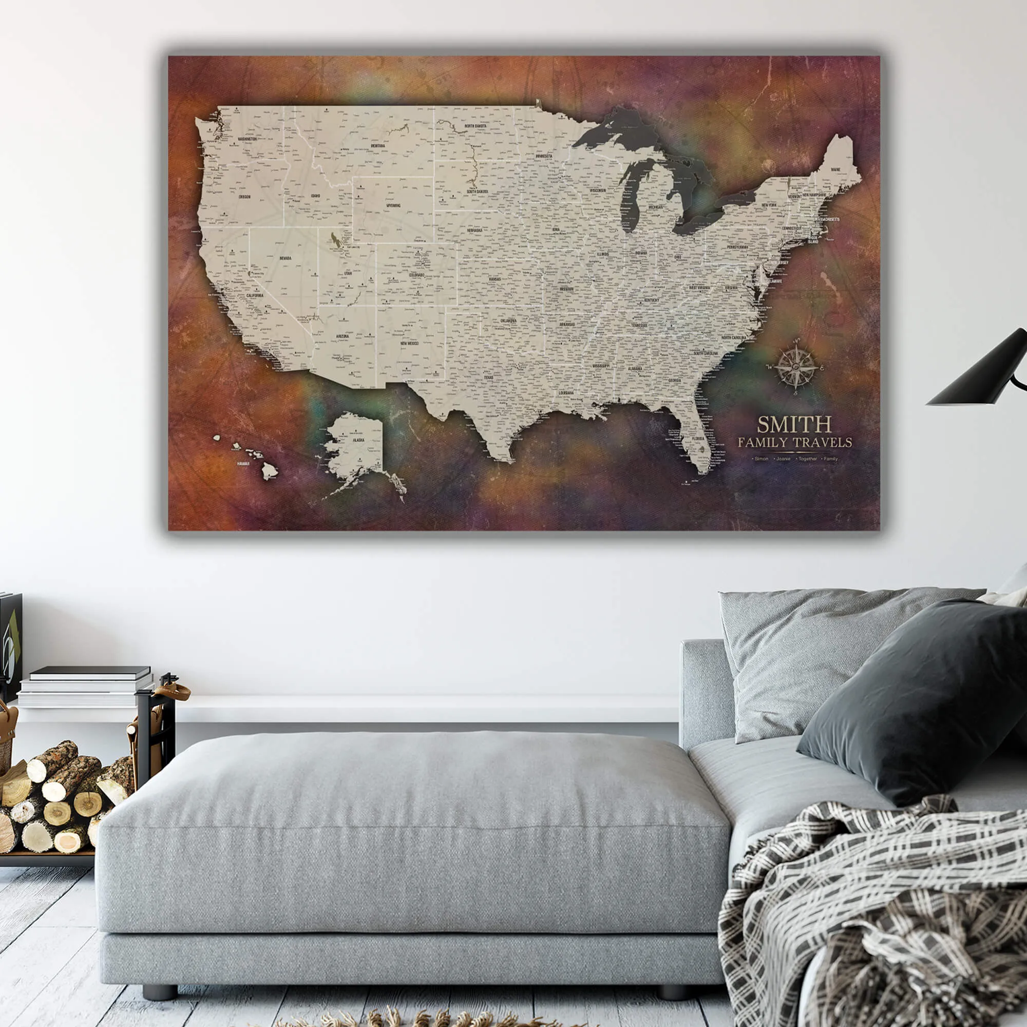 Detailed Collage USA Push Pin Map Single Panel