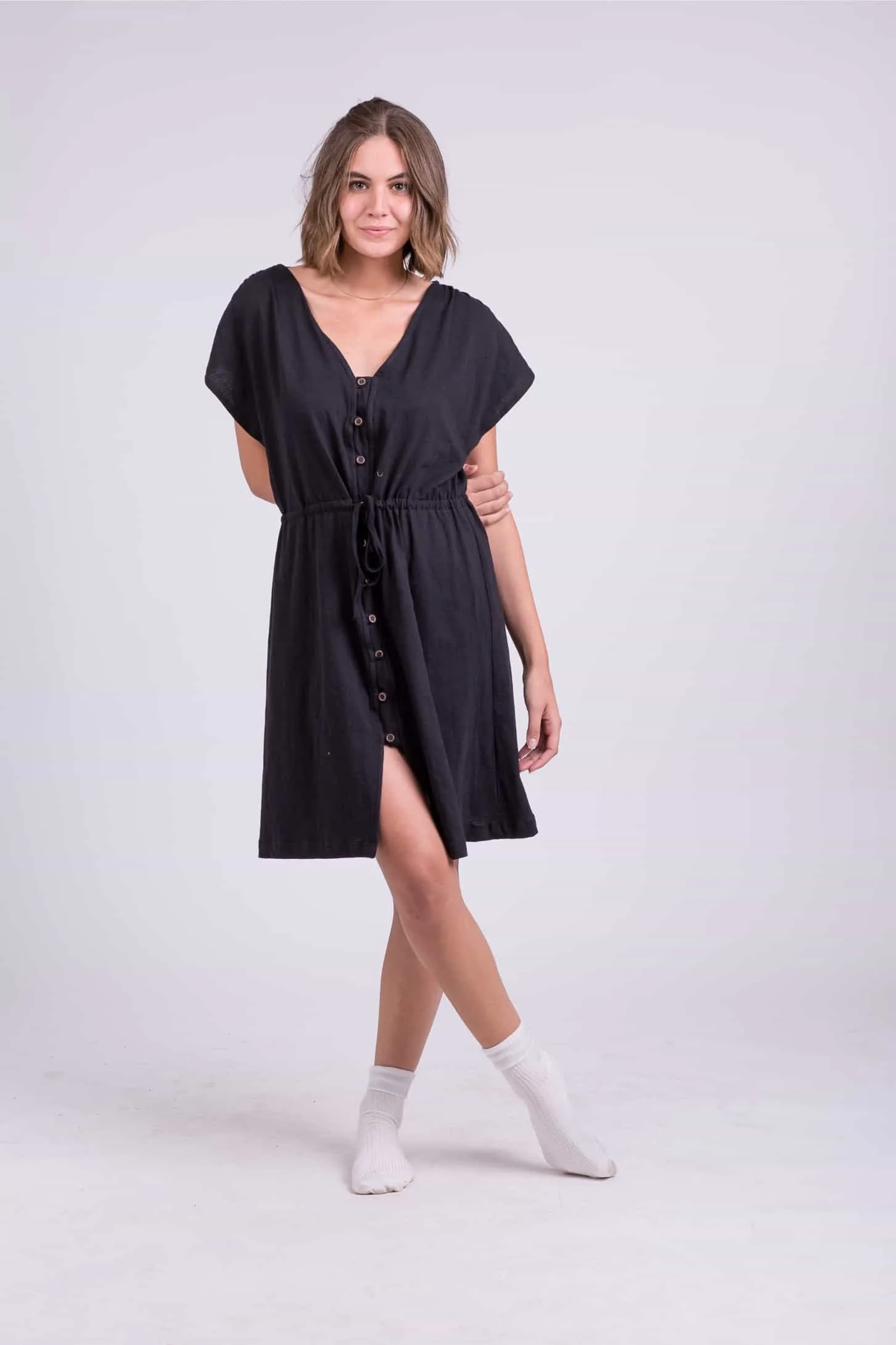 DRAWSTRING MIDI DRESS