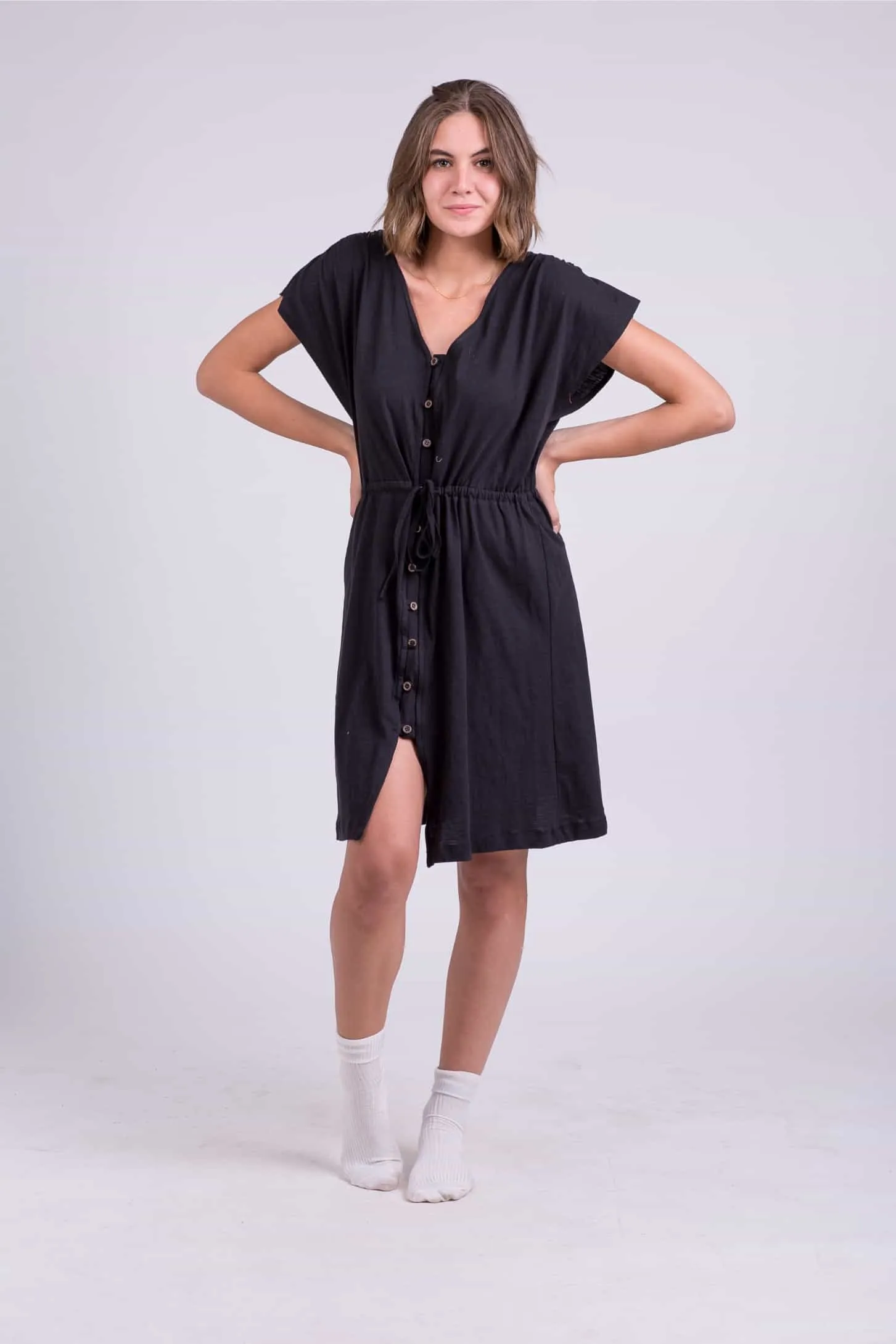 DRAWSTRING MIDI DRESS