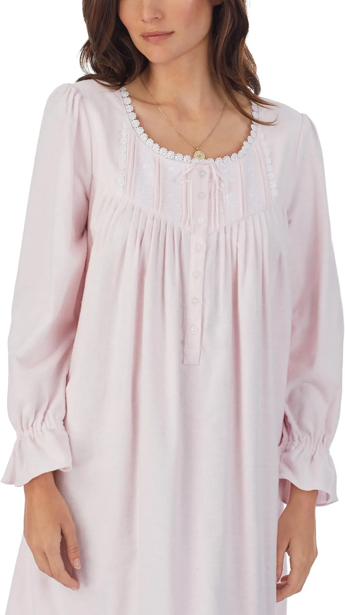 Eileen West Long Sleeve Cotton Flannel Waltz Dress, Pink