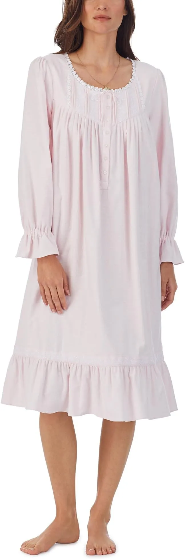 Eileen West Long Sleeve Cotton Flannel Waltz Dress, Pink